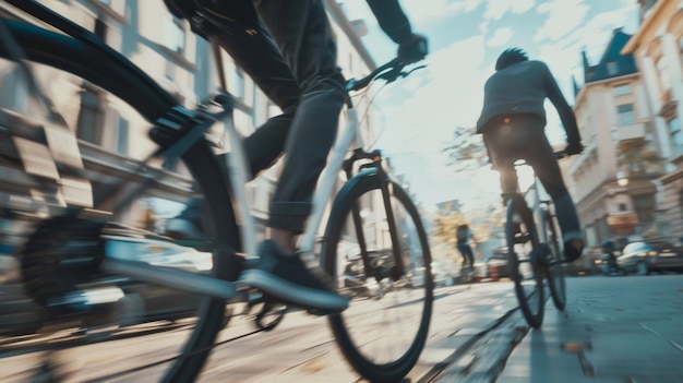 Passeio dinâmico de bicicleta na cidade capturado em movimento desfocado