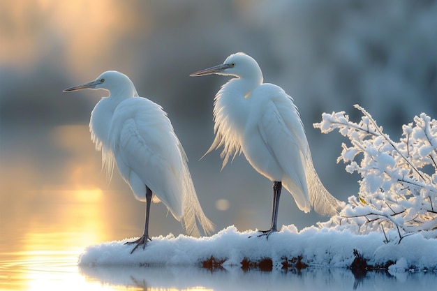 Passeio para observação de pássaros na neve Entusiastas da natureza apreciando a vida selvagem de inverno em ação