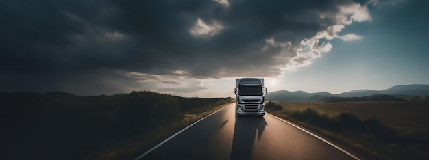 Foto passeios de caminhão na rodovia carregam panorama de carga grande angular