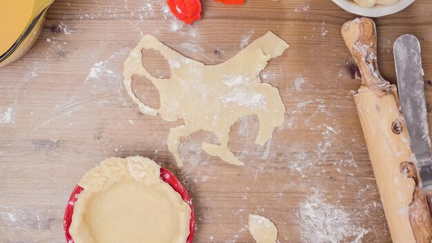 Passo a passo. Fazendo a crosta da torta do zero para assar a torta de abóbora.