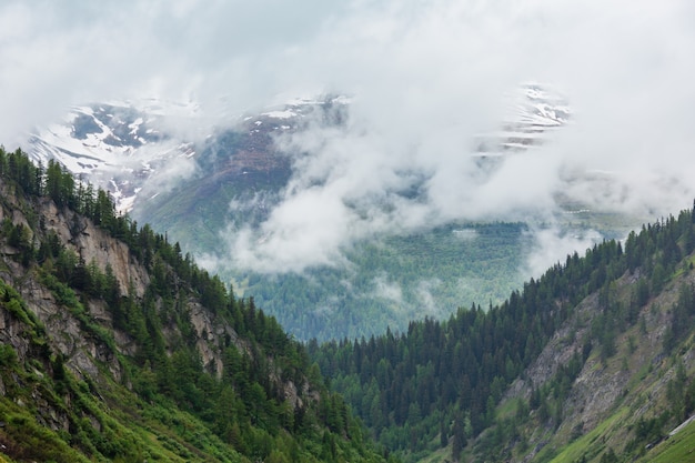 Passo del San Gottardo oder St. Gotthard Pass Sommer neblige Landschaft (Schweiz). Regnerisches Wetter