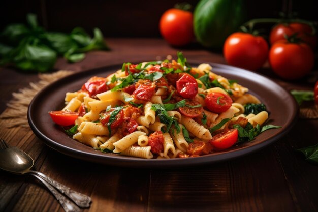 Foto pasta aromática italiana de tomate e manjericão generate ai