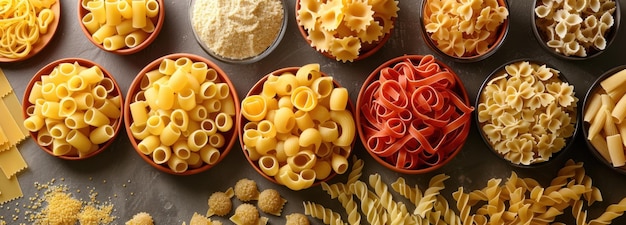 Pasta assortida em tigelas