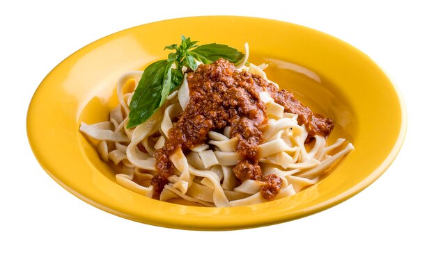 Pasta Bolognese in einem hellen Teller Italienisches traditionelles Gericht Mahlzeiten für Kinder