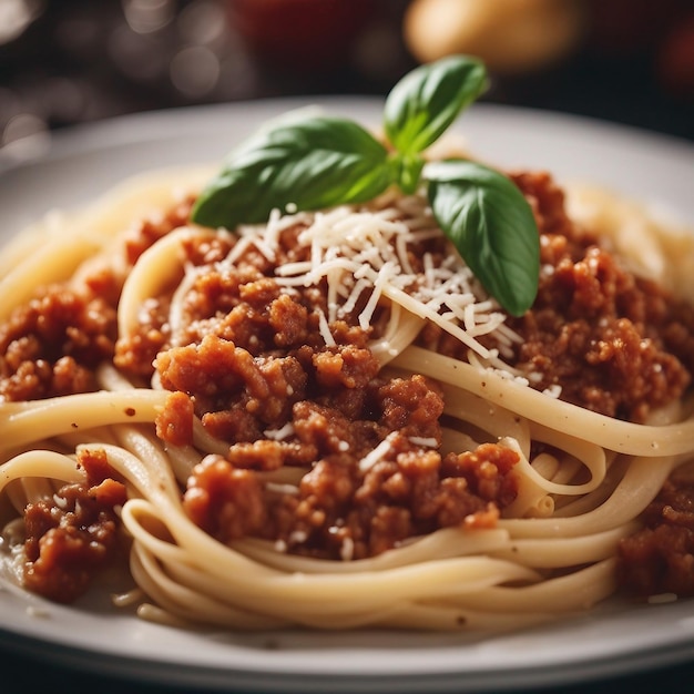 Pasta bolognese italiana gourmet com parmesa fresca gerada por IA