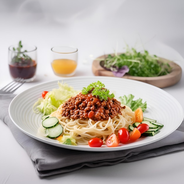 Pasta a la boloñesa con salsa de tomate en un plato comida italiana generada por IA