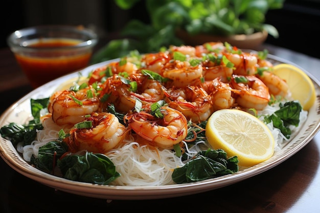 Pasta de cabello de ángel con camarón de limón y ajo