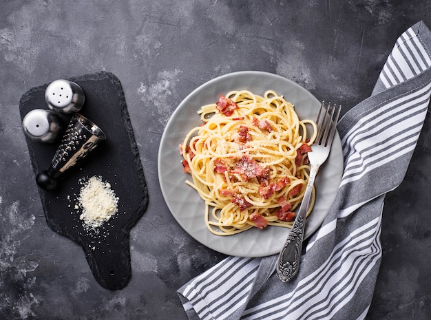 Pasta Carbonara mit Speck und Parmesan