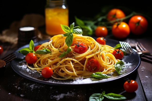 Pasta casera con hierbas y tomates