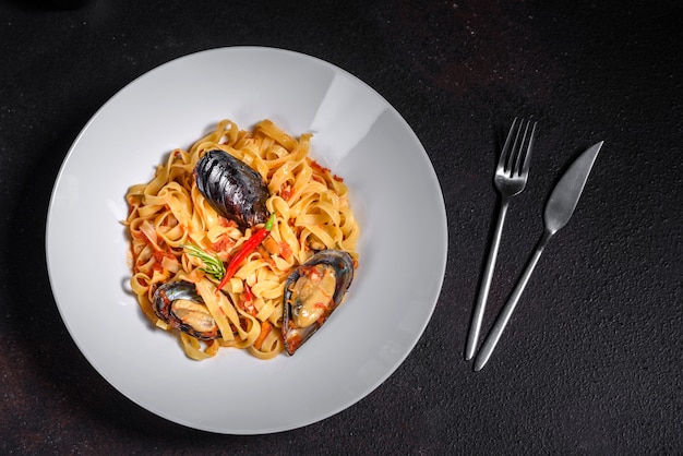 Pasta casera con mejillones