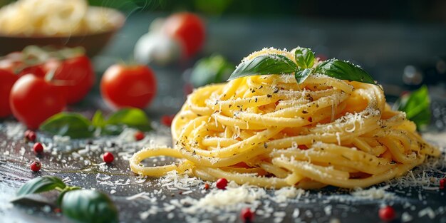 La pasta clásica en el fondo de la cocina, la dieta y el concepto de la comida