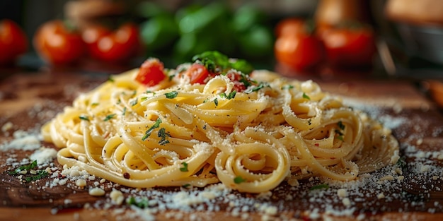 La pasta clásica en el fondo de la cocina, la dieta y el concepto de la comida