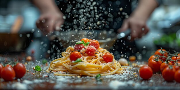 La pasta clásica en el fondo de la cocina, la dieta y el concepto de la comida