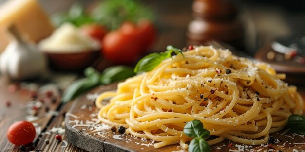 La pasta clásica en el fondo de la cocina, la dieta y el concepto de la comida