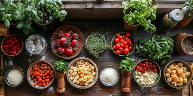 La pasta clásica en el fondo de la cocina, la dieta y el concepto de la comida