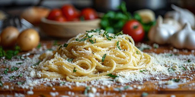 La pasta clásica en el fondo de la cocina, la dieta y el concepto de la comida