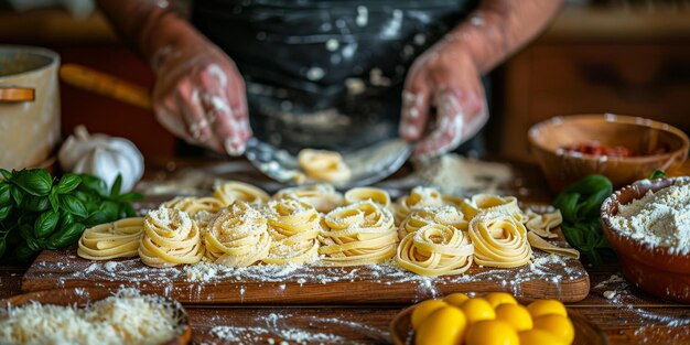 Foto la pasta clásica en el fondo de la cocina, la dieta y el concepto de la comida