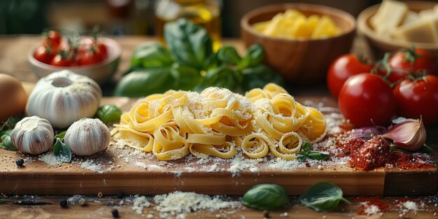 La pasta clásica en el fondo de la cocina, la dieta y el concepto de la comida