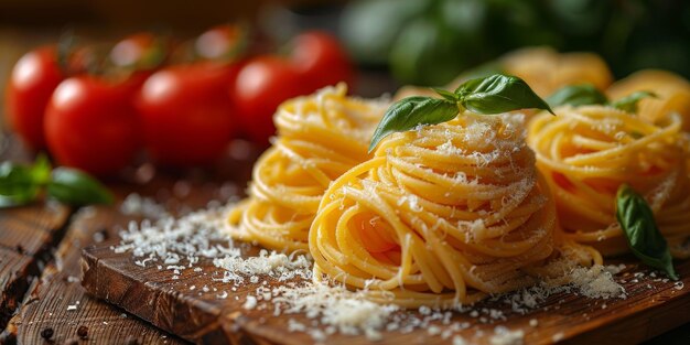 Pasta clássica em fundo de cozinha dieta e conceito de comida