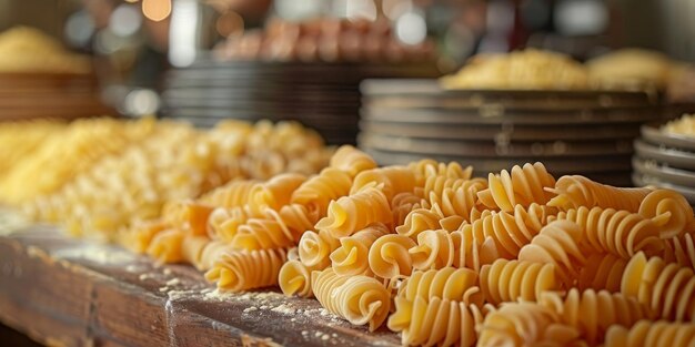 Foto pasta clássica em fundo de cozinha dieta e conceito de comida