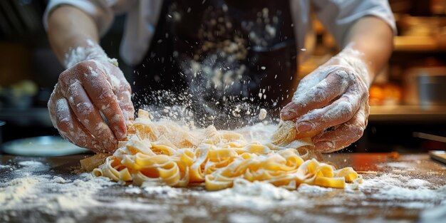 Pasta clássica em fundo de cozinha dieta e conceito de comida