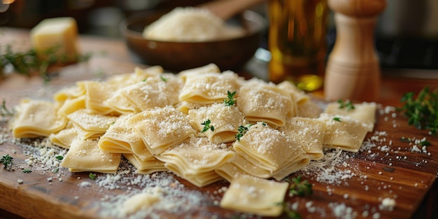 Pasta clássica em fundo de cozinha dieta e conceito de comida