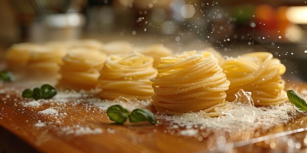 Pasta clássica em fundo de cozinha dieta e conceito de comida