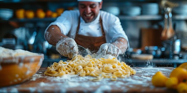 Pasta clássica em fundo de cozinha dieta e conceito de comida