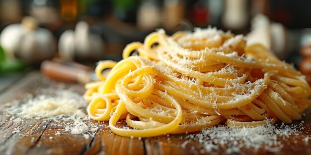 Pasta clássica em fundo de cozinha dieta e conceito de comida