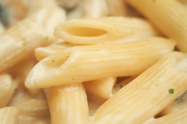 Pasta cocida casera en un plato sobre la mesa