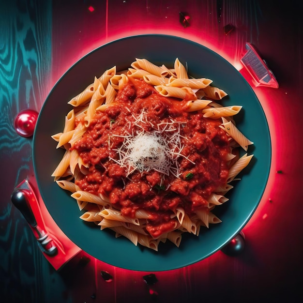 Foto pasta com molho bolognese e queijo parmesão