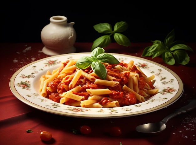 Pasta com molho de carne e alguns tomates