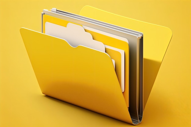 Pasta de arquivos no fundo amarelo da tela do laptop Generative AI