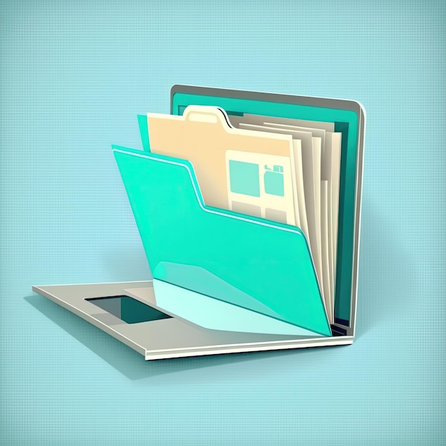 Foto pasta de arquivos no fundo azul da tela do laptop generative ai