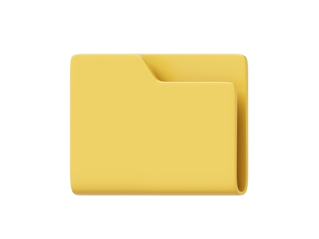 Pasta de computador vazia amarela vista lateral de renderização 3D Ícone em fundo branco