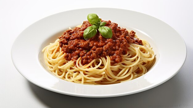 Foto pasta de espaguete em um prato branco em um fundo branco ia generativa