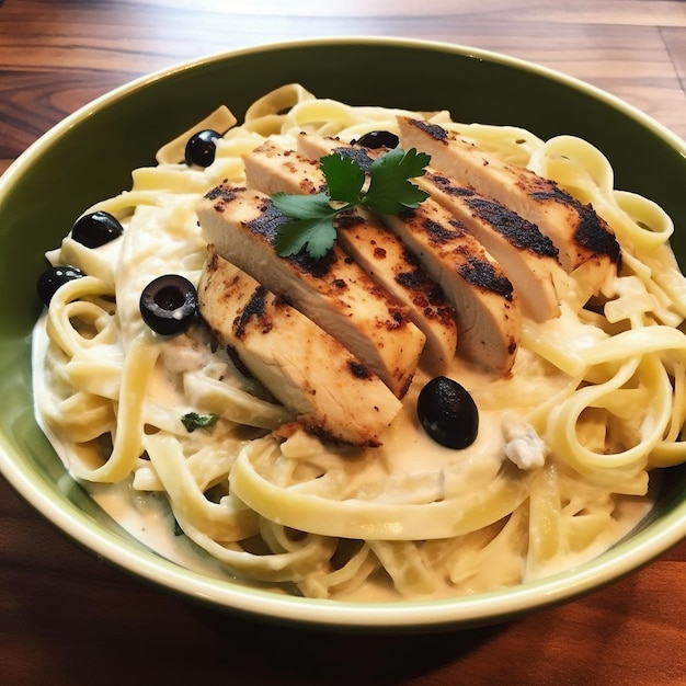 Foto pasta de frango fettuccine alfredo