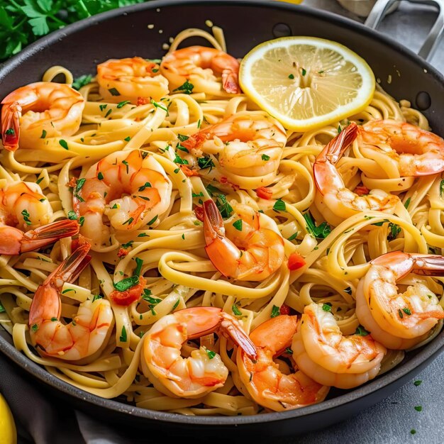 Pasta de frutos do mar com camarão e salsa em panela