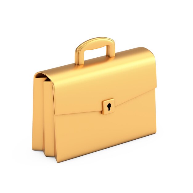 Pasta de ícone de desenho animado dourado ou mochila escolar em uma renderização 3d de fundo branco