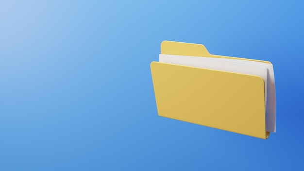 Pasta de negócios pasta de arquivo de documento de computador amarelo com ícone 3d realista de papel branco ilustração