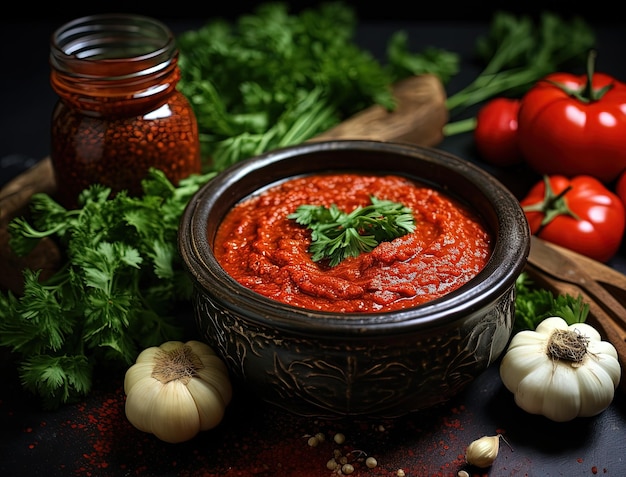 Pasta de tomate temperada com verduras