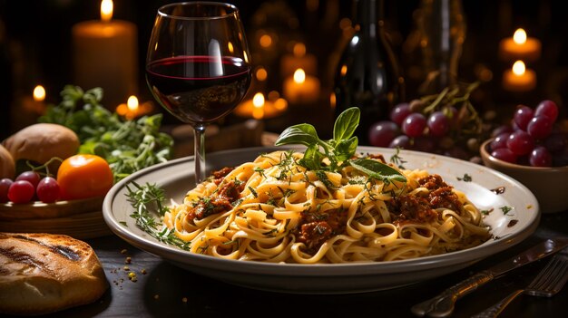 Foto pasta e vinho italianos deliciosos