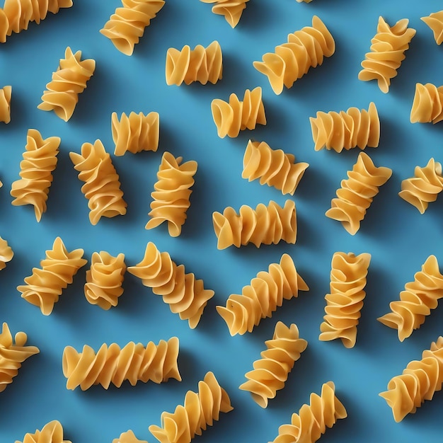 Pasta em close-up em um fundo azul vista de cima