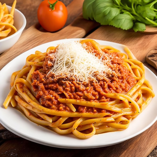 Pasta de espagueti caliente con salsa