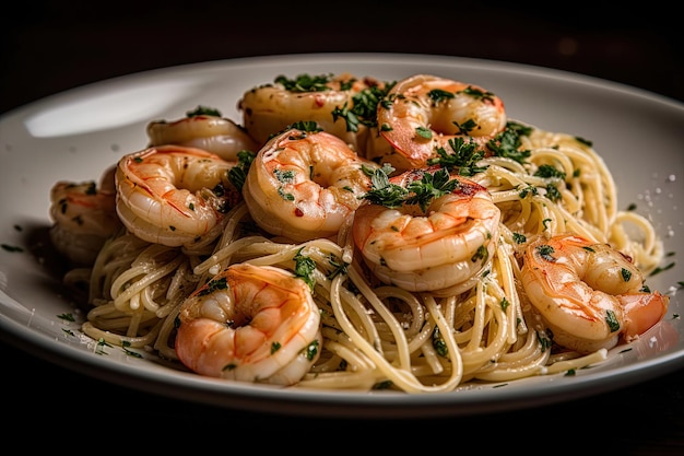 Pasta espagueti con salsa de gambas o langostinos