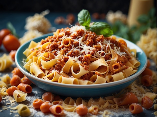 Pasta fresca com bolonhesa saborosa