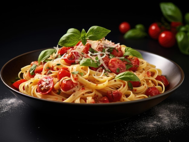 Pasta italiana com tomates e manjericão