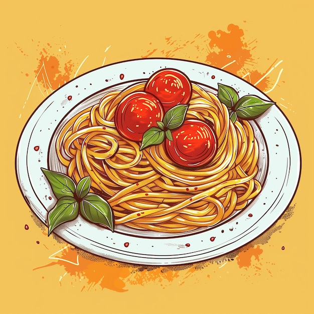 Pasta italiana dibujada a mano