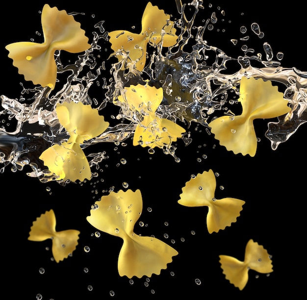 Pasta italiana de mariposas cayendo en agua hirviendo