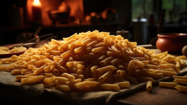 Pasta italiana en una mesa de madera